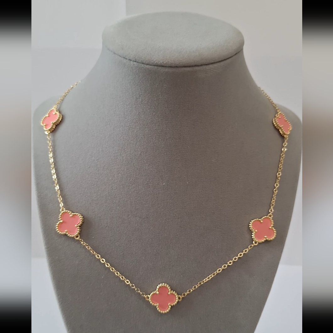 Pink Enamel Clover Necklace
